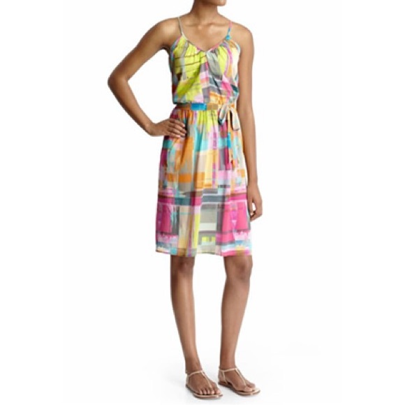 Trina Turk Multicolor V-Neck Dress watercolor patchwork - Picture 6 of 7